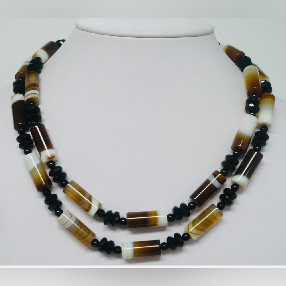 DTR Jay King Mine Finds Sterling Banded Agate beads 36”, Onyx 86.9 gr.